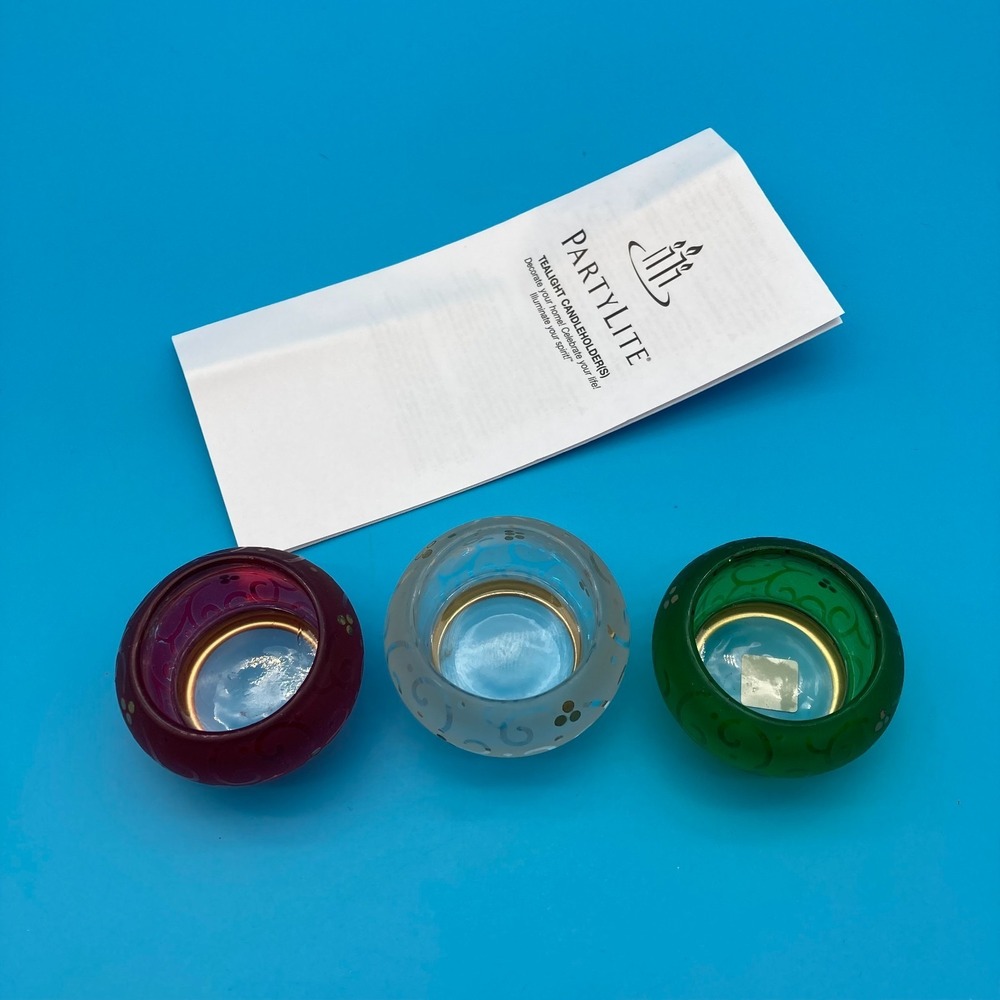 Vtg Y2K Partylite Festive Flair Tealight Trio P9115 Christmas Red Green White